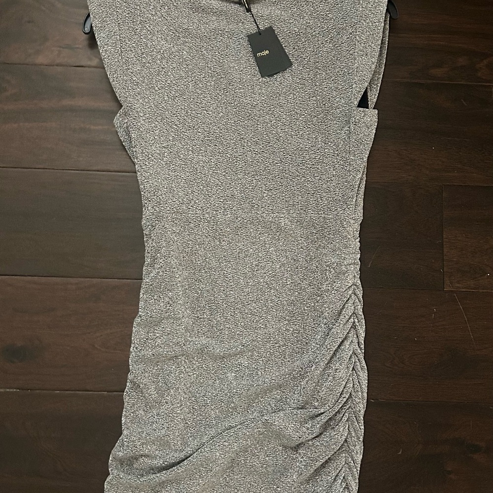 Maje Gray Midi Dress with Ruching